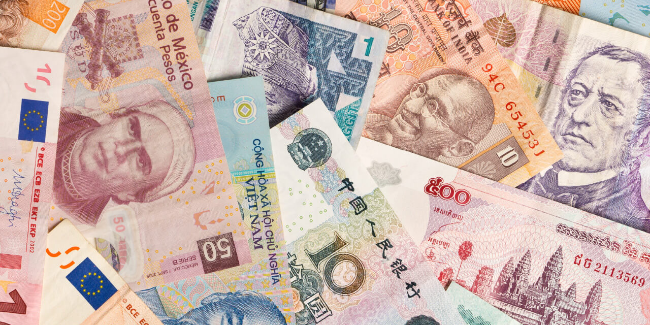 A colorful variation and collection of international currency